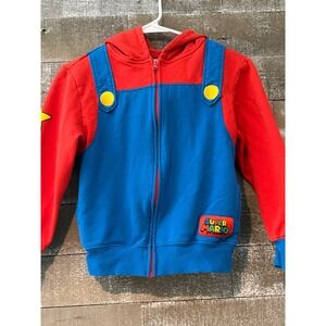 Super Mario Zip Up Hoodie Kids Size Medium Red Blue Costume Sweatshirt